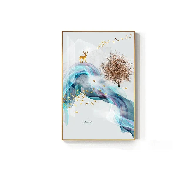 Glückbringende Goldene Reh Fließende Abstrakte Landschaft Wandkunst Fein Kunst Leinwand Drucke Inspirierende Bilder Für Wohnzimmer Esszimmer Kunst Dekor