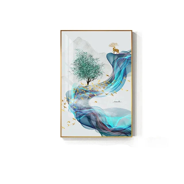 Glückbringende Goldene Reh Fließende Abstrakte Landschaft Wandkunst Fein Kunst Leinwand Drucke Inspirierende Bilder Für Wohnzimmer Esszimmer Kunst Dekor