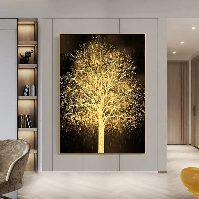 Glückverheißende Goldene Baum Wandkunst Feine Kunst Leinwanddruck Bild Für Leicht Luxuriöses Wohnzimmer Eingang Foyer Modernes Home Office Kunst Dekor