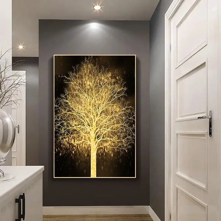 Glückverheißende Goldene Baum Wandkunst Feine Kunst Leinwanddruck Bild Für Leicht Luxuriöses Wohnzimmer Eingang Foyer Modernes Home Office Kunst Dekor