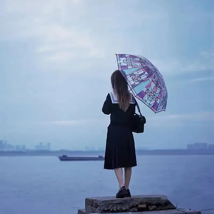 Automatischer Regenschirm im Vintage-Stil – Inspiriert von Poesie & Glaskunst