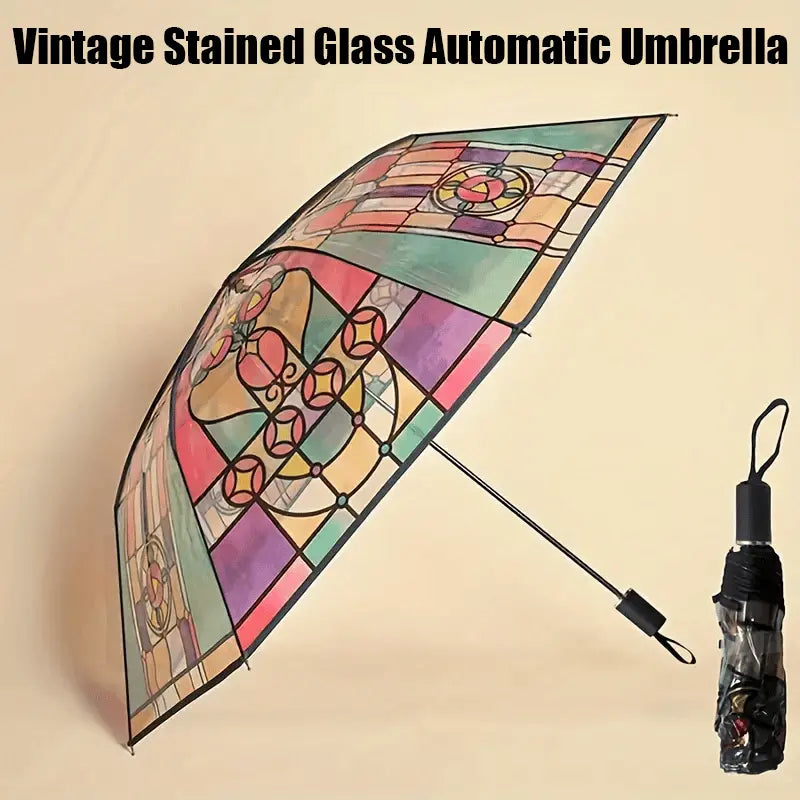 Automatischer Regenschirm im Vintage-Stil – Inspiriert von Poesie & Glaskunst