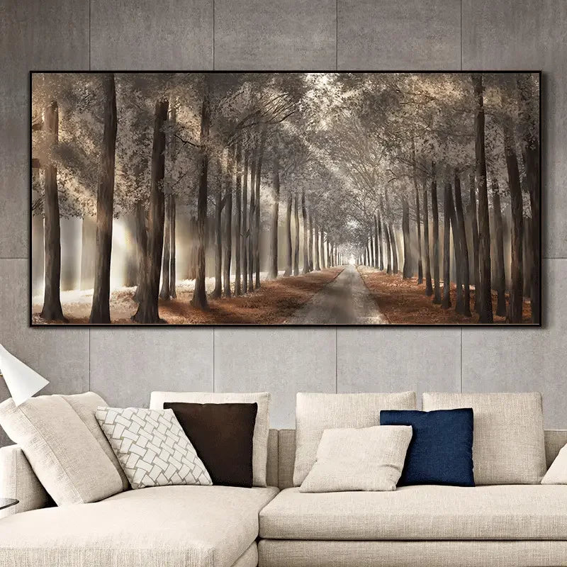 Herbstsonnenwald Wandkunst Fine Art Leinwanddruck Natürliches Landschaftsbild Für Wohnzimmer Esszimmer Skandinavische Wohnkultur