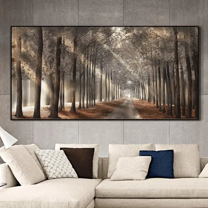 Herbstsonnenwald Wandkunst Fine Art Leinwanddruck Natürliches Landschaftsbild Für Wohnzimmer Esszimmer Skandinavische Wohnkultur