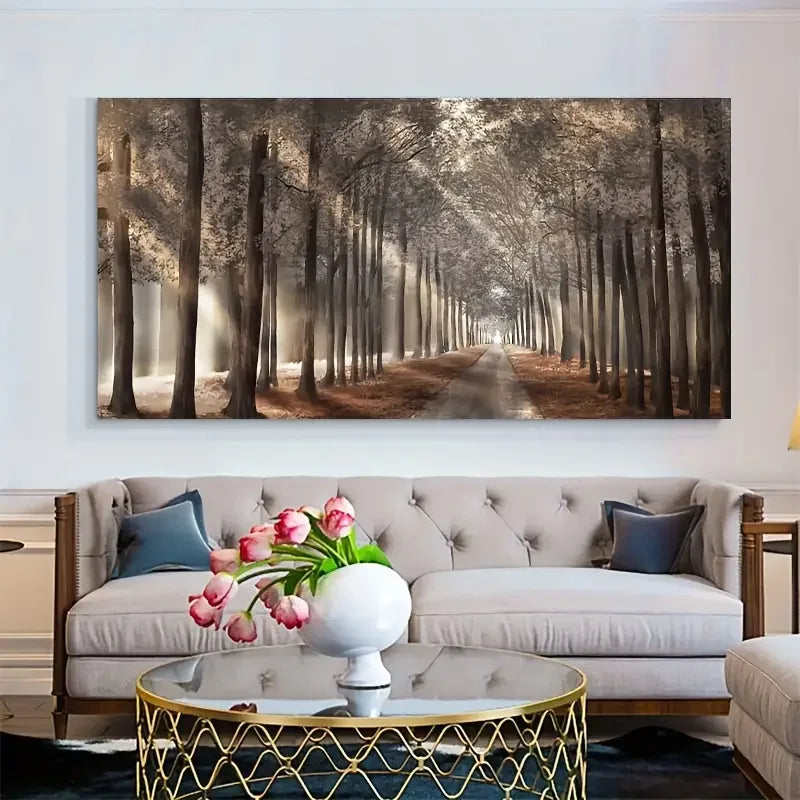 Herbstsonnenwald Wandkunst Fine Art Leinwanddruck Natürliches Landschaftsbild Für Wohnzimmer Esszimmer Skandinavische Wohnkultur
