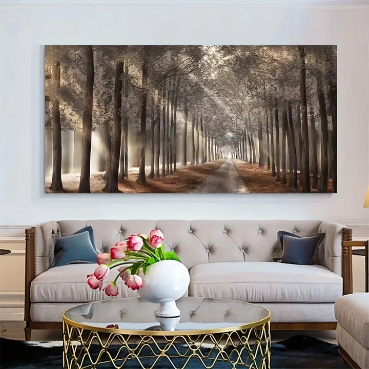 Herbstsonnenwald Wandkunst Fine Art Leinwanddruck Natürliches Landschaftsbild Für Wohnzimmer Esszimmer Skandinavische Wohnkultur