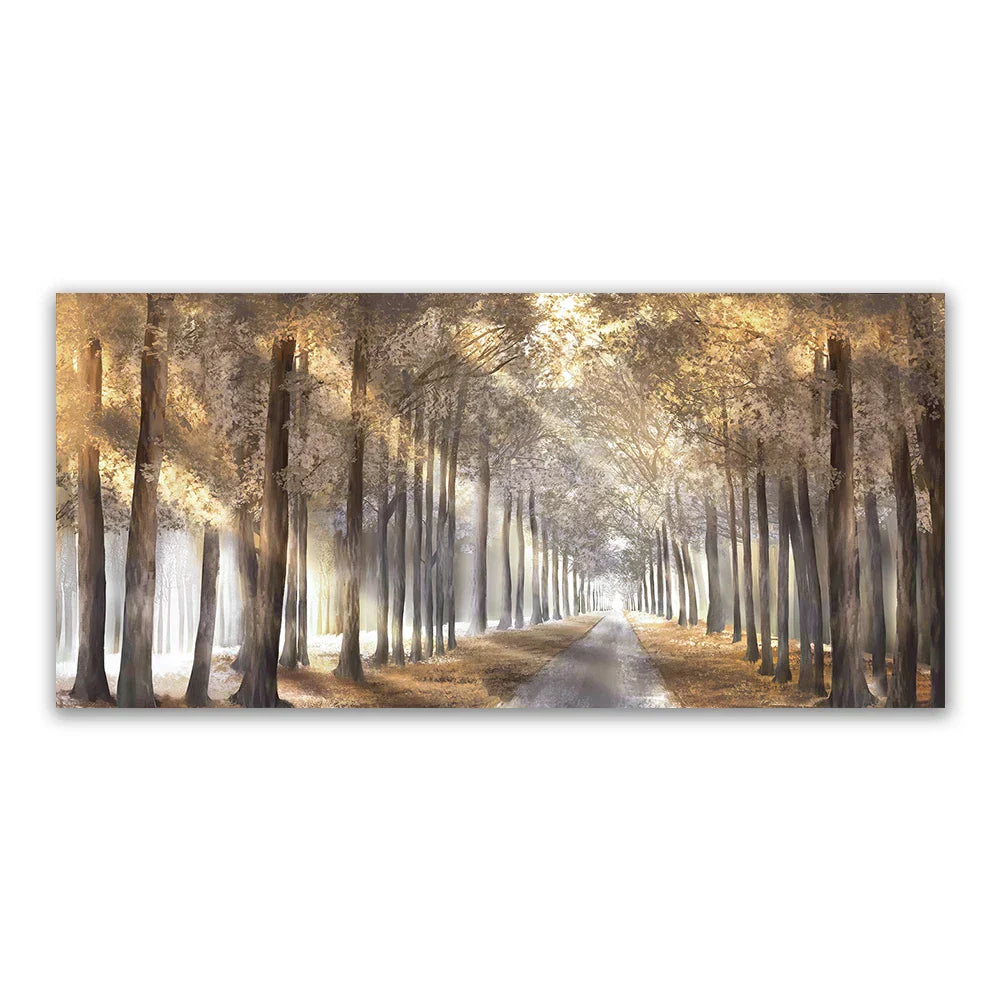 Herbstsonnenwald Wandkunst Fine Art Leinwanddruck Natürliches Landschaftsbild Für Wohnzimmer Esszimmer Skandinavische Wohnkultur