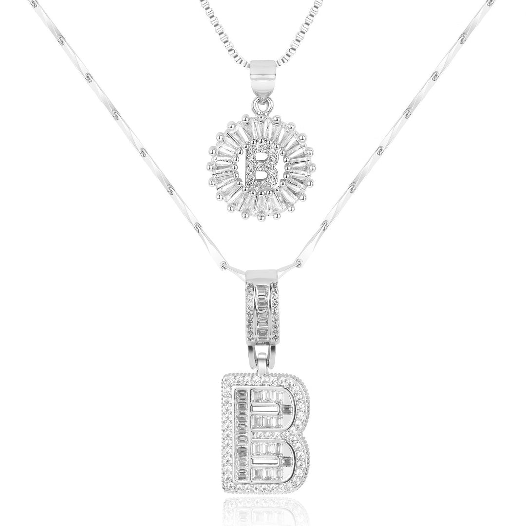 Karnz | 2pc 14k Diamant Buchstaben Initialen Halsketten