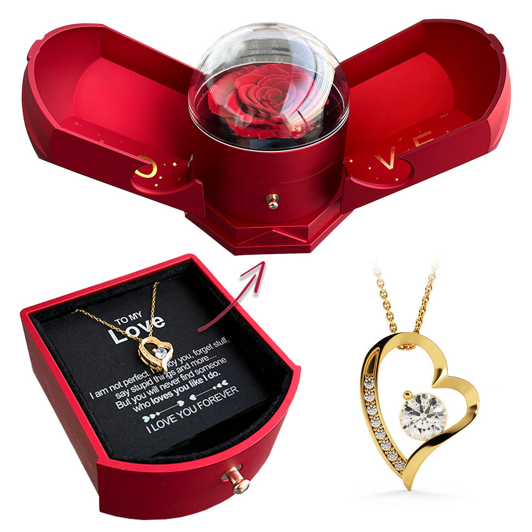 Karnz | Ewige Rosenbox "Für Meine Liebe" Mit Diamant-Herz-Halskette