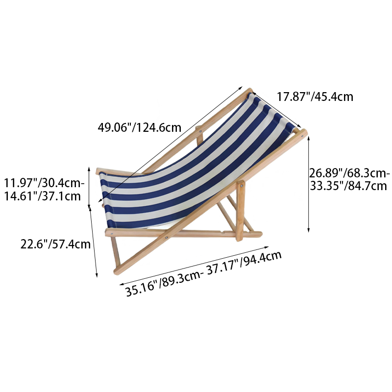 Moderner minimalistischer rechteckiger Oxford-Stoff solider Kiefernholz Outdoor-Strandstuhl faltbarer Liegestuhl mit Rückenlehne für den Außenbereich | Karnz