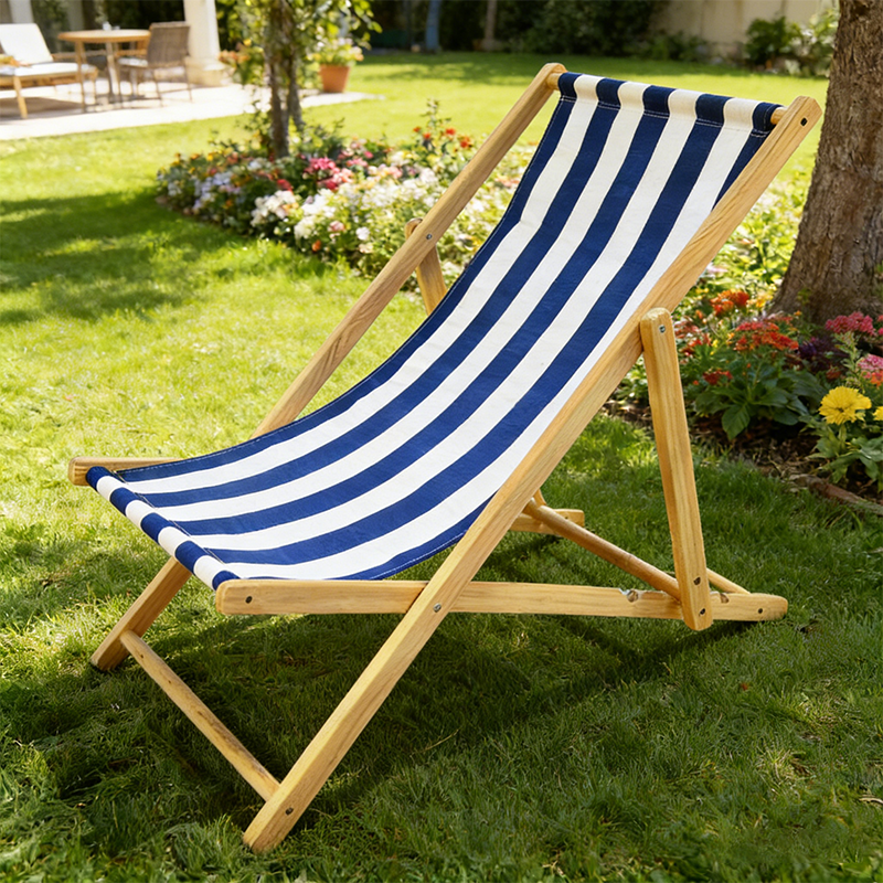 Moderner minimalistischer rechteckiger Oxford-Stoff solider Kiefernholz Outdoor-Strandstuhl faltbarer Liegestuhl mit Rückenlehne für den Außenbereich | Karnz