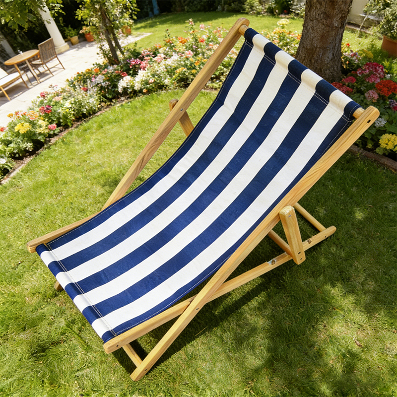 Moderner minimalistischer rechteckiger Oxford-Stoff solider Kiefernholz Outdoor-Strandstuhl faltbarer Liegestuhl mit Rückenlehne für den Außenbereich | Karnz