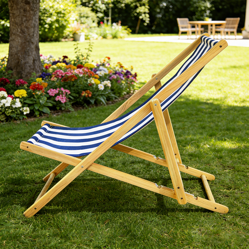 Moderner minimalistischer rechteckiger Oxford-Stoff solider Kiefernholz Outdoor-Strandstuhl faltbarer Liegestuhl mit Rückenlehne für den Außenbereich | Karnz