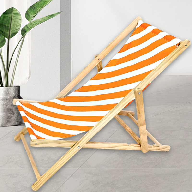 Moderner minimalistischer rechteckiger Oxford-Stoff solider Kiefernholz Outdoor-Strandstuhl faltbarer Liegestuhl mit Rückenlehne für den Außenbereich | Karnz