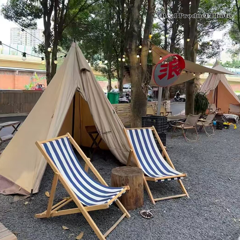 Moderner minimalistischer rechteckiger Oxford-Stoff solider Kiefernholz Outdoor-Strandstuhl faltbarer Liegestuhl mit Rückenlehne für den Außenbereich | Karnz