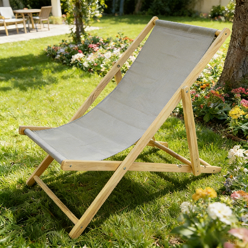 Moderner minimalistischer rechteckiger Oxford-Stoff solider Kiefernholz Outdoor-Strandstuhl faltbarer Liegestuhl mit Rückenlehne für den Außenbereich | Karnz