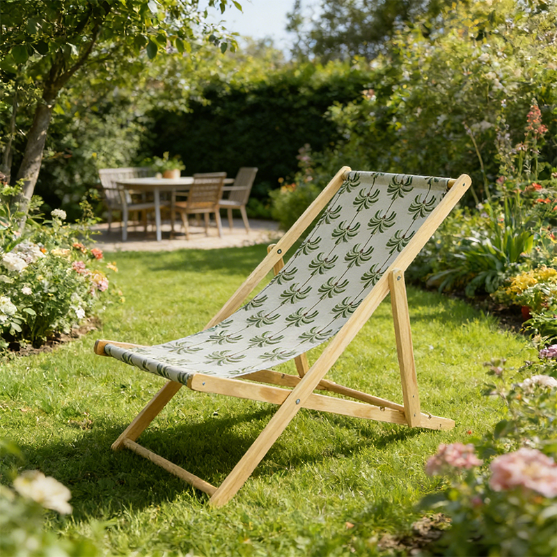 Moderner minimalistischer rechteckiger Oxford-Stoff solider Kiefernholz Outdoor-Strandstuhl faltbarer Liegestuhl mit Rückenlehne für den Außenbereich | Karnz