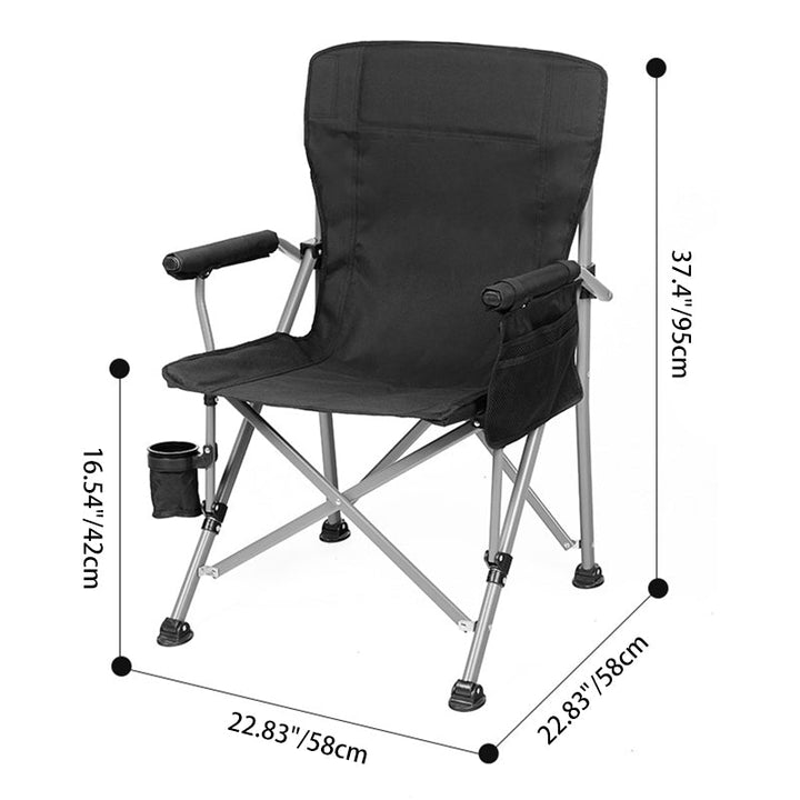 Moderner Minimalistischer Quadratischer Kohlenstoffstahl Oxford-Gewebe Klappbarer Rückenlehne Armlehne Schwarzer Campingstuhl Für Draußen | Karnz