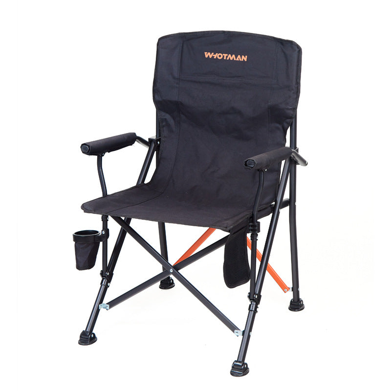 Moderner Minimalistischer Quadratischer Kohlenstoffstahl Oxford-Gewebe Klappbarer Rückenlehne Armlehne Schwarzer Campingstuhl Für Draußen | Karnz