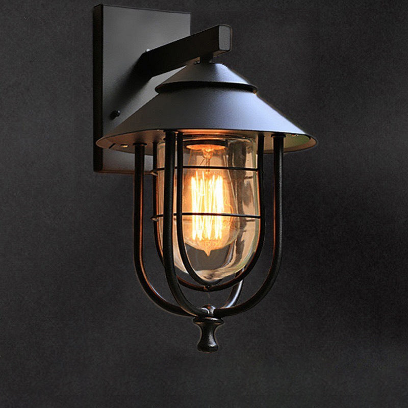 Zeitgenössische industrielle Eisen- & Glass eingekäfigte Zylinder 1-Licht Wandleuchte Lampe für Außenpatio | Karnz