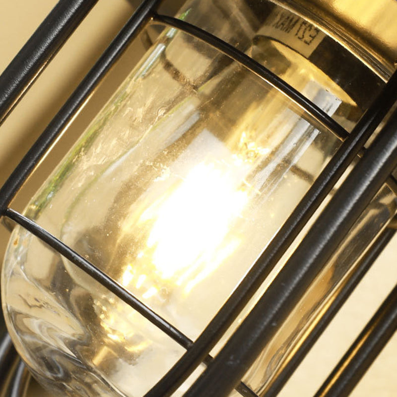 Zeitgenössische industrielle Eisen- & Glass eingekäfigte Zylinder 1-Licht Wandleuchte Lampe für Außenpatio | Karnz