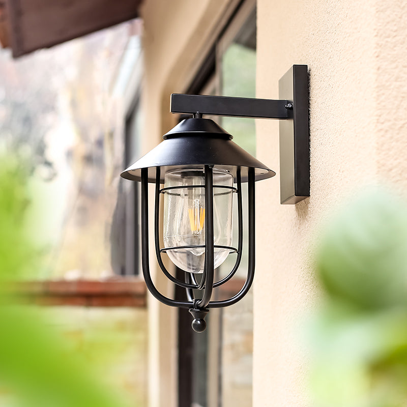 Zeitgenössische industrielle Eisen- & Glass eingekäfigte Zylinder 1-Licht Wandleuchte Lampe für Außenpatio | Karnz