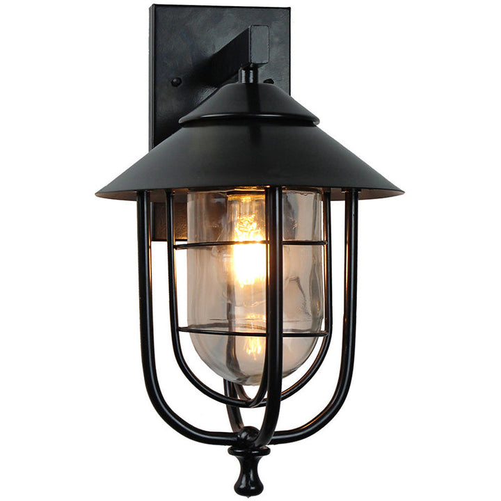 Zeitgenössische industrielle Eisen- & Glass eingekäfigte Zylinder 1-Licht Wandleuchte Lampe für Außenpatio | Karnz