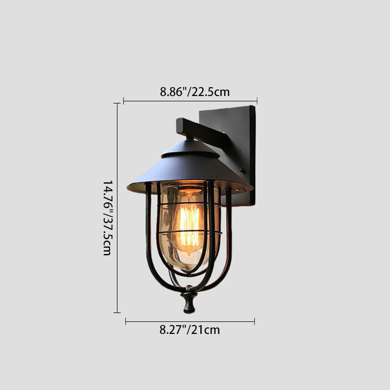 Zeitgenössische industrielle Eisen- & Glass eingekäfigte Zylinder 1-Licht Wandleuchte Lampe für Außenpatio | Karnz