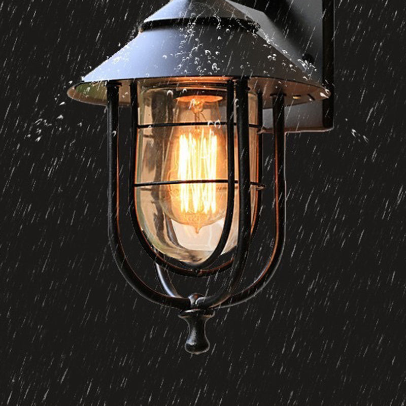 Zeitgenössische industrielle Eisen- & Glass eingekäfigte Zylinder 1-Licht Wandleuchte Lampe für Außenpatio | Karnz
