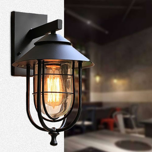 Zeitgenössische industrielle Eisen- & Glass eingekäfigte Zylinder 1-Licht Wandleuchte Lampe für Außenpatio | Karnz