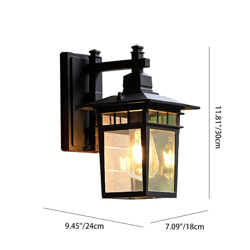 Traditionelle, rustikale, rechteckige Wandleuchte aus Aluminiumguss, Eisen und Glas mit einer Lichtquelle für Garten und Terrasse
