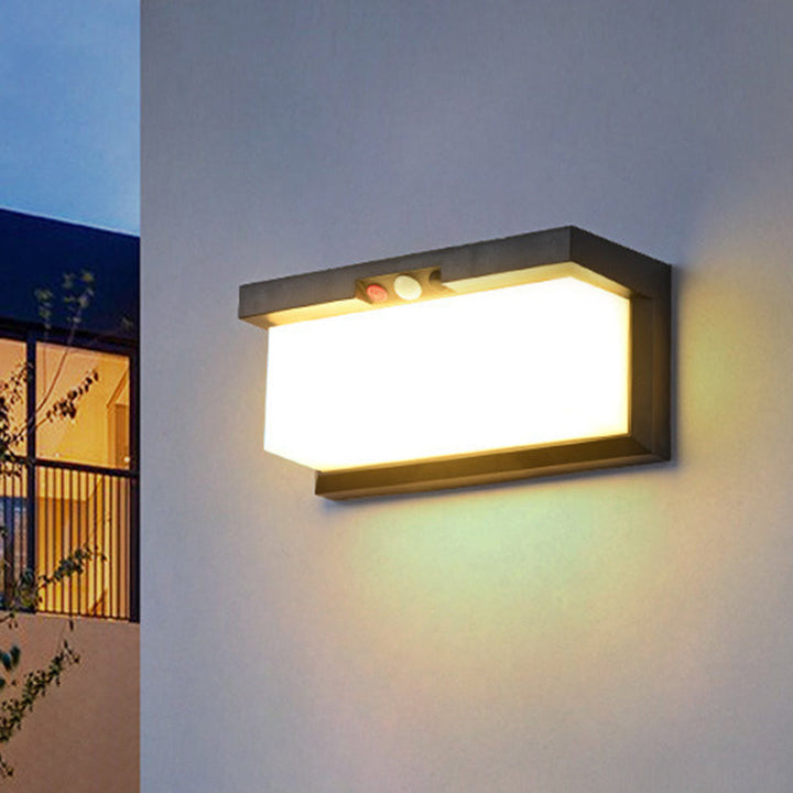 Moderner minimalistischer solar- und wasserdichter Kunststoff- und PC-rechteckiger LED-Wand sconce Lampe für außen, Terrasse und Garten | Karnz