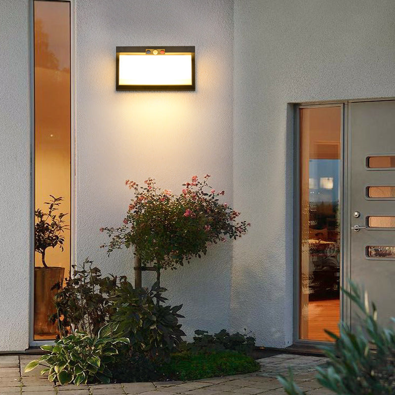 Moderner minimalistischer solar- und wasserdichter Kunststoff- und PC-rechteckiger LED-Wand sconce Lampe für außen, Terrasse und Garten | Karnz