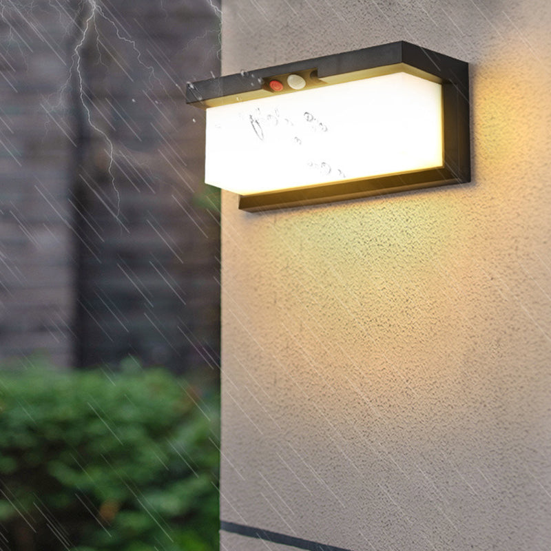 Moderner minimalistischer solar- und wasserdichter Kunststoff- und PC-rechteckiger LED-Wand sconce Lampe für außen, Terrasse und Garten | Karnz