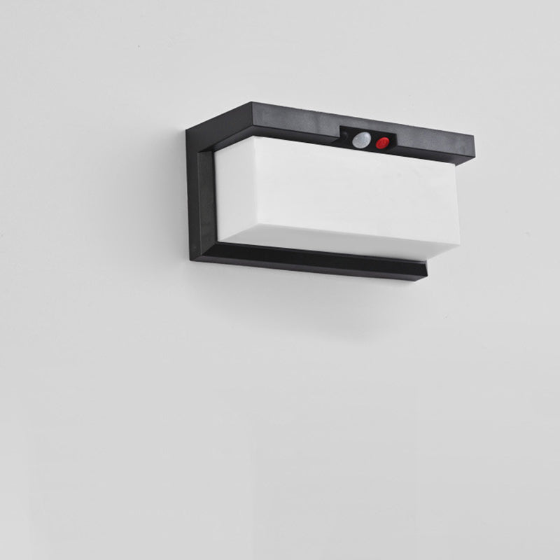 Moderner minimalistischer solar- und wasserdichter Kunststoff- und PC-rechteckiger LED-Wand sconce Lampe für außen, Terrasse und Garten | Karnz