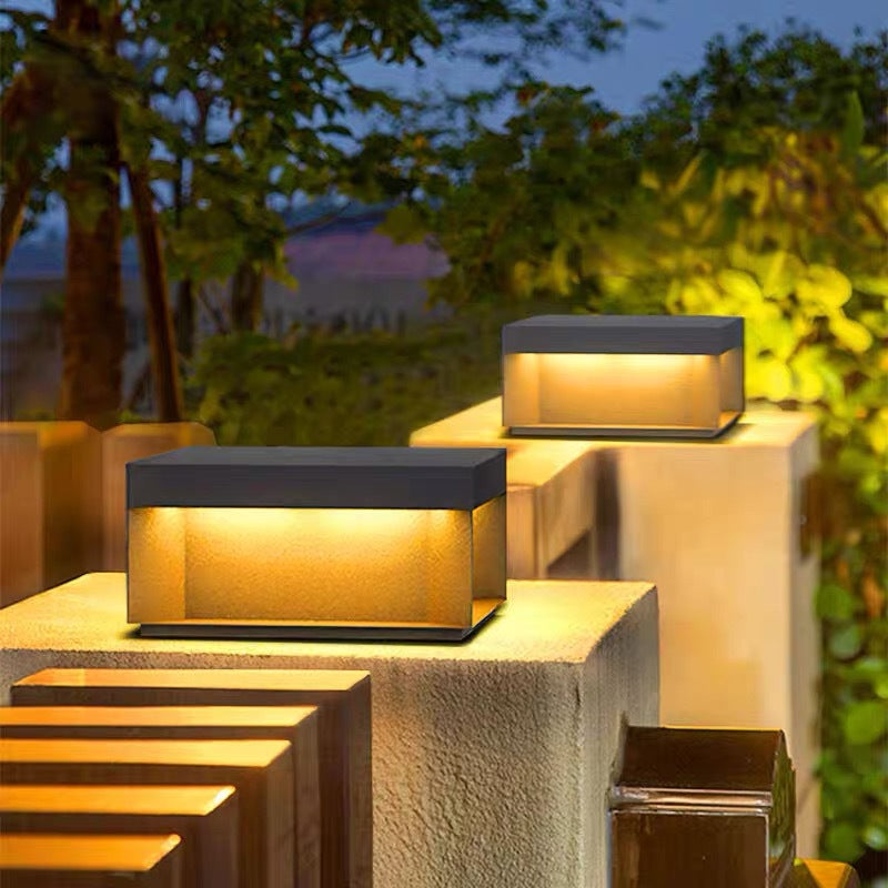 Moderne Minimalistische Edelstahl Quadratische LED Außenleuchte Mit Solar- und wasserdichten Eigenschaften Für Garten, Terrasse, Tor | Karnz