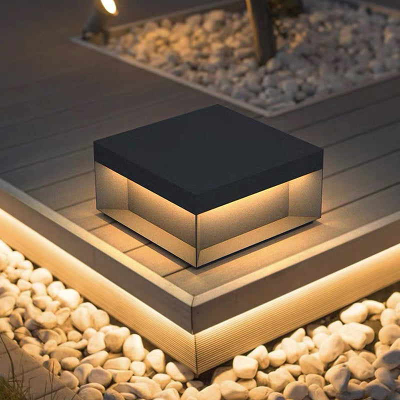 Moderne Minimalistische Edelstahl Quadratische LED Außenleuchte Mit Solar- und wasserdichten Eigenschaften Für Garten, Terrasse, Tor | Karnz