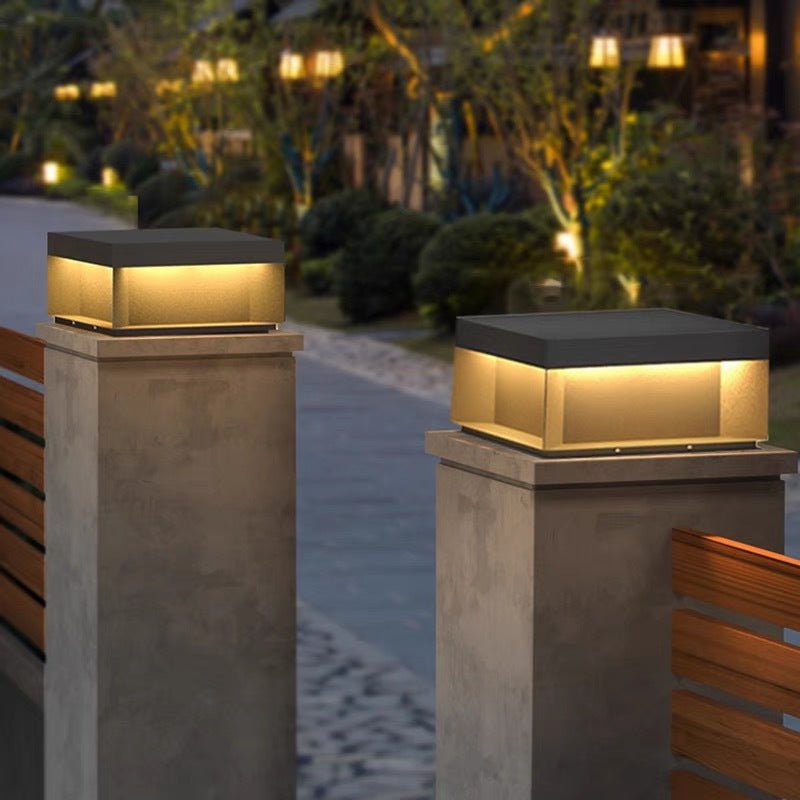 Moderne Minimalistische Edelstahl Quadratische LED Außenleuchte Mit Solar- und wasserdichten Eigenschaften Für Garten, Terrasse, Tor | Karnz