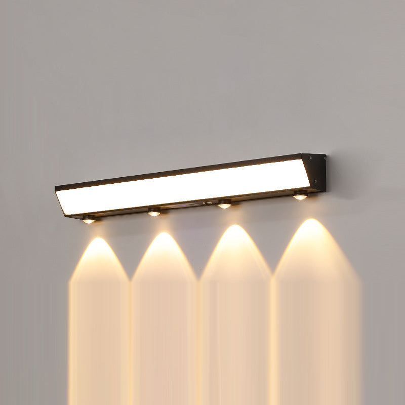 Solarbetriebene, wasserdichte, rechteckige LED-Wandleuchte mit Bewegungsmelder aus Acryl, Aluminium und Edelstahl für die Terrasse