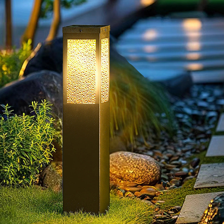 Wasserdichte Säulenleuchte aus Metall und Glas mit Diamantstruktur, 1-flammig, für Garten und Terrasse