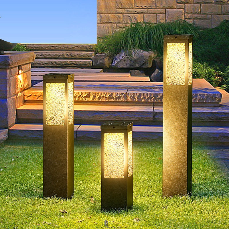 Wasserdichte Säulenleuchte aus Metall und Glas mit Diamantstruktur, 1-flammig, für Garten und Terrasse