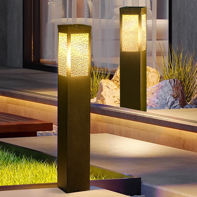 Wasserdichte Säulenleuchte aus Metall und Glas mit Diamantstruktur, 1-flammig, für Garten und Terrasse