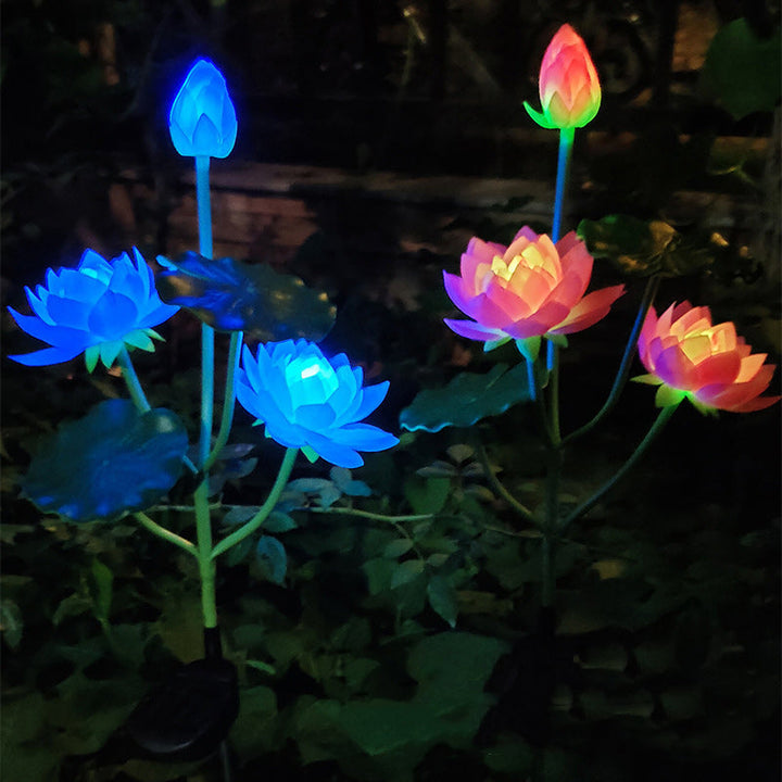 Zeitgenössische Kreative Lotusblume Lotusblatt Seidenstoff Edelstahl LED Landschaftslicht Außenlicht für Garten | Karnz