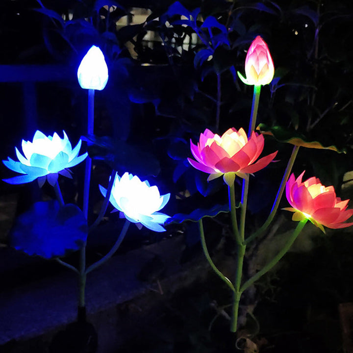 Zeitgenössische Kreative Lotusblume Lotusblatt Seidenstoff Edelstahl LED Landschaftslicht Außenlicht für Garten | Karnz