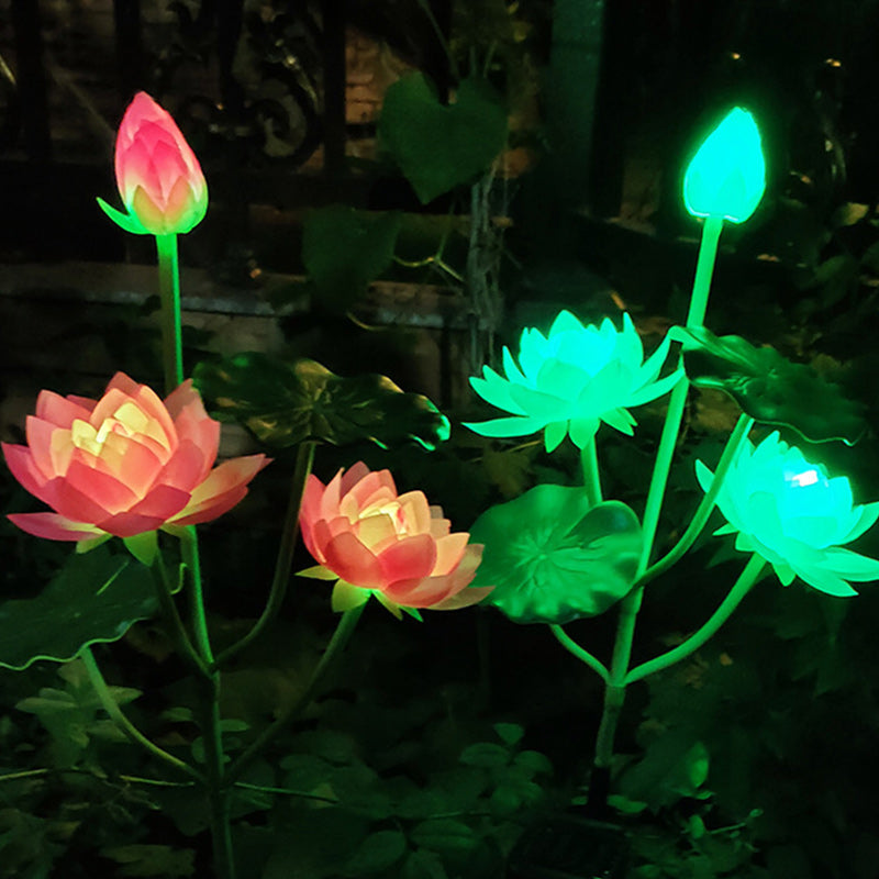Zeitgenössische Kreative Lotusblume Lotusblatt Seidenstoff Edelstahl LED Landschaftslicht Außenlicht für Garten | Karnz