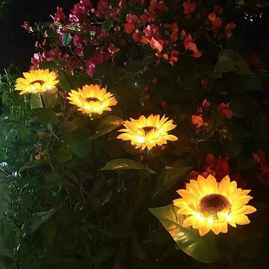 Zeitgenössische kreative solarbetriebene wasserdichte Sonnenblumen-Seiden-Edelstahl-LED-Landschaftsleuchte Außenleuchte für den Garten | Karnz