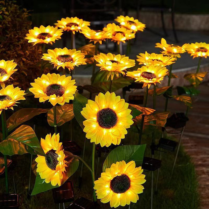 Zeitgenössische kreative solarbetriebene wasserdichte Sonnenblumen-Seiden-Edelstahl-LED-Landschaftsleuchte Außenleuchte für den Garten | Karnz