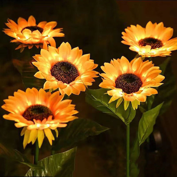 Zeitgenössische kreative solarbetriebene wasserdichte Sonnenblumen-Seiden-Edelstahl-LED-Landschaftsleuchte Außenleuchte für den Garten | Karnz