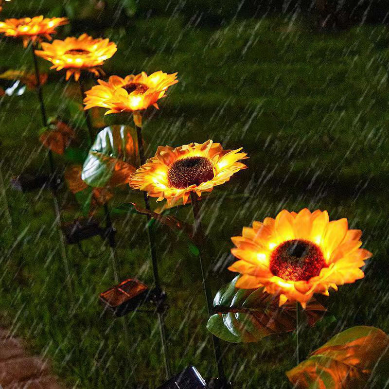 Zeitgenössische kreative solarbetriebene wasserdichte Sonnenblumen-Seiden-Edelstahl-LED-Landschaftsleuchte Außenleuchte für den Garten | Karnz