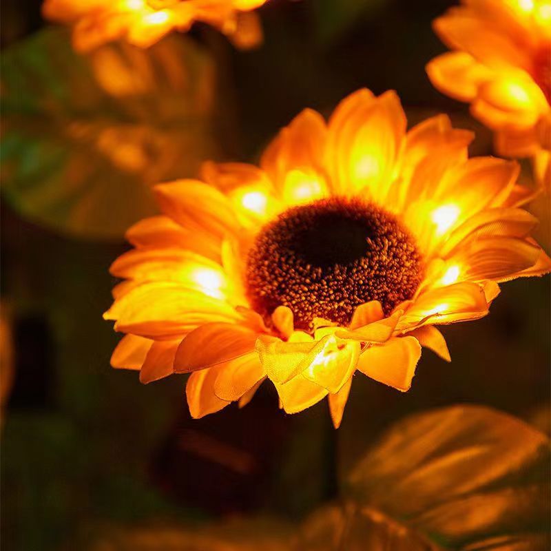 Zeitgenössische kreative solarbetriebene wasserdichte Sonnenblumen-Seiden-Edelstahl-LED-Landschaftsleuchte Außenleuchte für den Garten | Karnz
